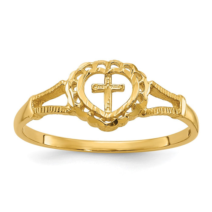 Designer 10K Diamond-Cut Heart & Cross Ring for Kids - Stylish & Affordable!-1