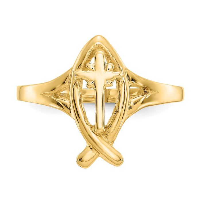 Shop Stylish 10K Gold Ichthus Fish Ring with Cross Design - Luxury Accessory-4