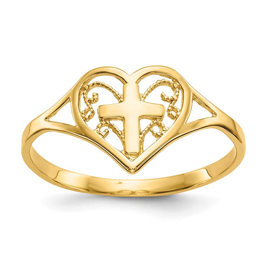 High-Quality 10K Polished Heart & Cross Ring - Stylish & Affordable Jewelry