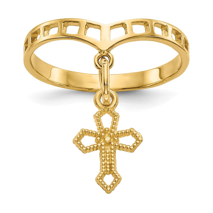 Buy Stylish 10K Gold Polished Cross Dangle Charm Ring - Affordable Elegance!-1