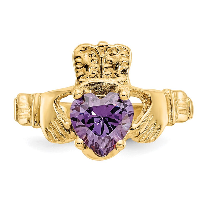 Shop Stylish 10K Gold Claddagh Ring with February Birthstone | Luxury Design-4