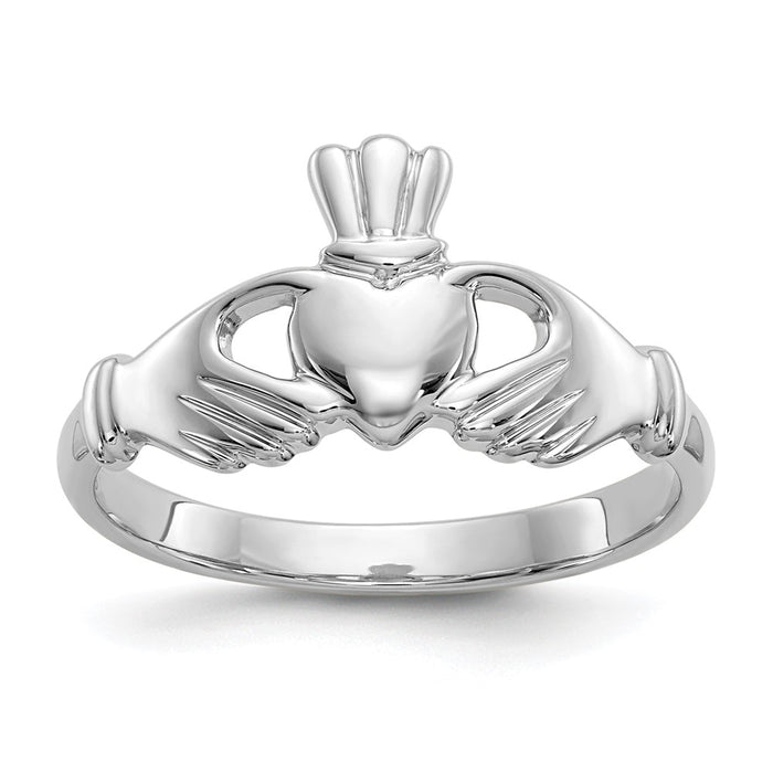 Exclusive 10K Polished White Gold Claddagh Ring - Stylish & Affordable Price-1
