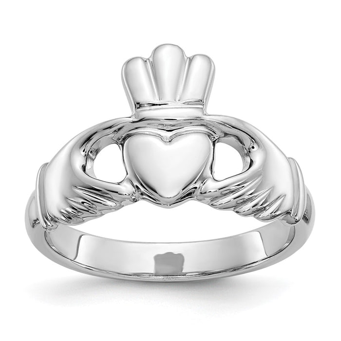 Exclusive 10K Polished White Gold Claddagh Ring - Stylish & Affordable Choice!-1