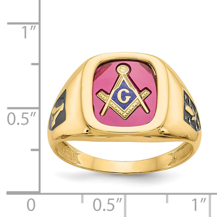 Exclusive 10K Men's Masonic Ring with Lab-Created Ruby - Stylish Value Choice-8