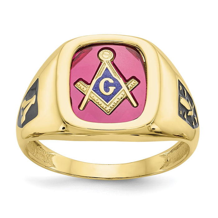Exclusive 10K Men's Masonic Ring with Lab-Created Ruby - Stylish Value Choice-1
