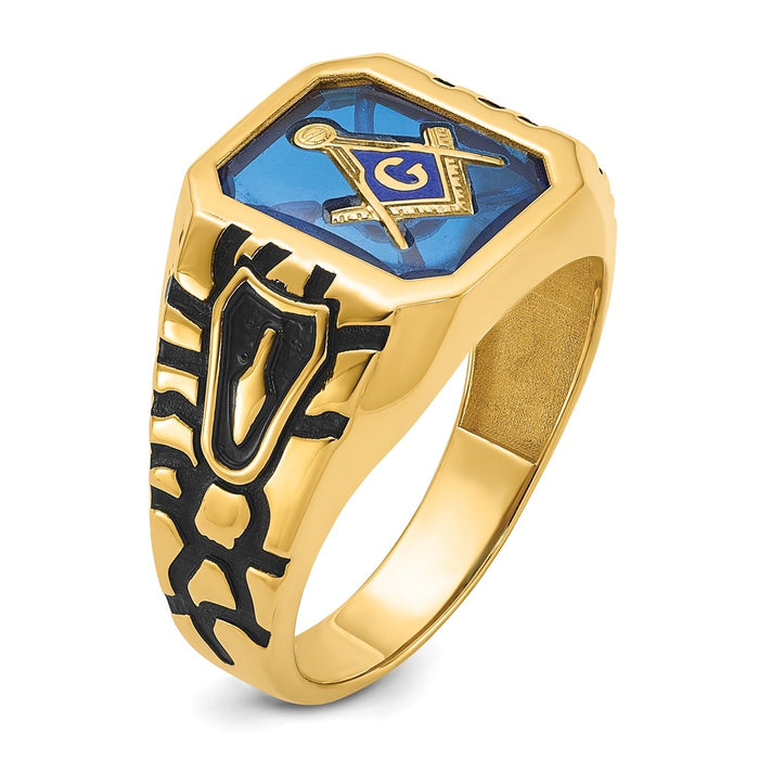 Exclusive 10K Men's Polished Antiqued Masonic Ring | Stylish Grooved Design-6