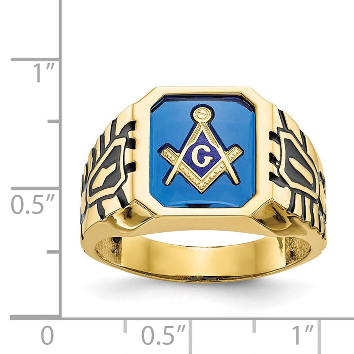 Exclusive 10K Men's Polished Antiqued Masonic Ring | Stylish Grooved Design-8