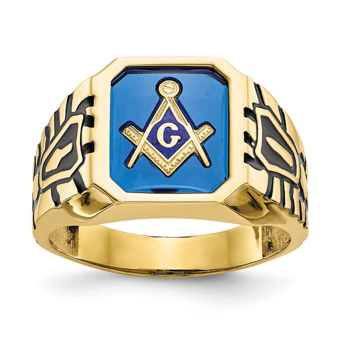 Exclusive 10K Men's Polished Antiqued Masonic Ring | Stylish Grooved Design-1