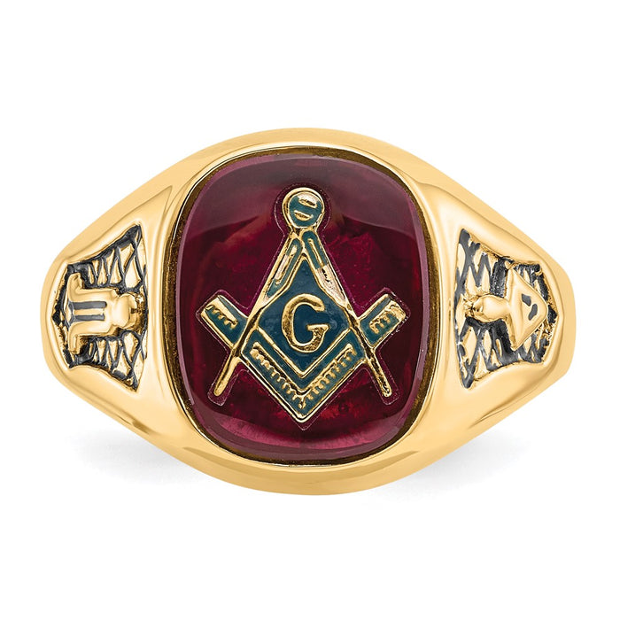 Shop Exclusive 10K Men's Masonic Ring with Lab-Created Ruby & Black Enamel-4