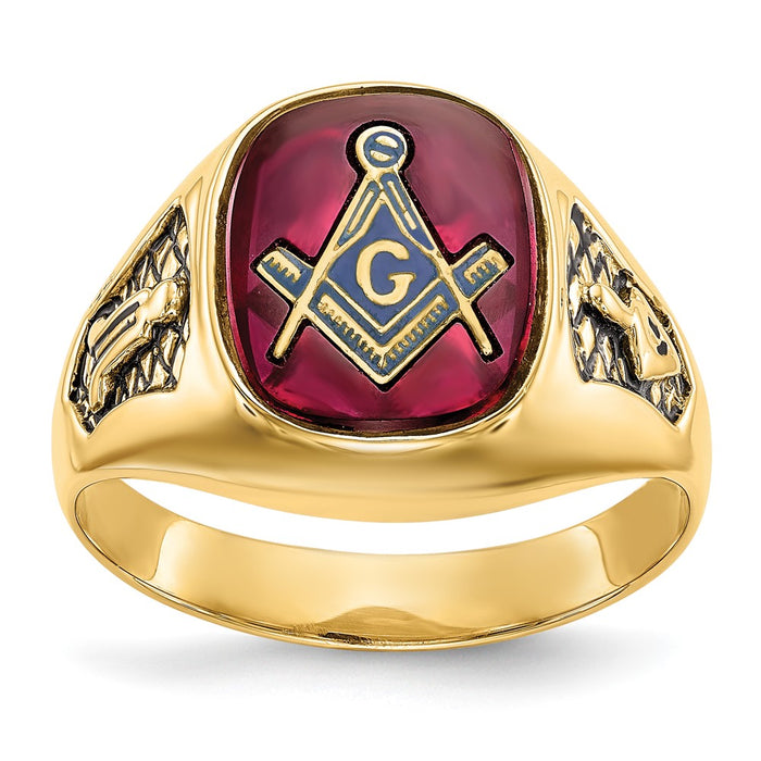 Shop Exclusive 10K Men's Masonic Ring with Lab-Created Ruby & Black Enamel-1