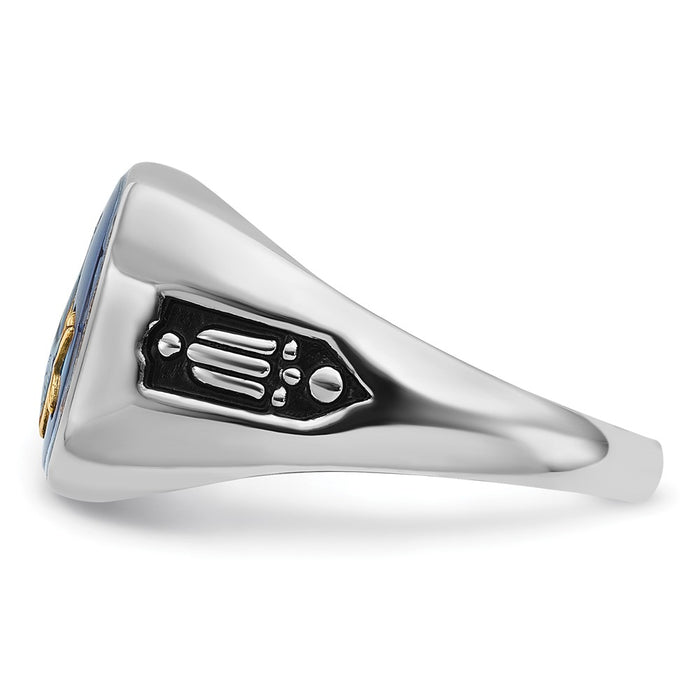 Shop Stylish 10K White Gold Men's Polished Masonic Ring with Blue Spinel Accent-3