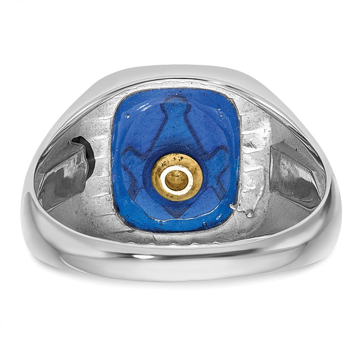 Shop Stylish 10K White Gold Men's Polished Masonic Ring with Blue Spinel Accent-5