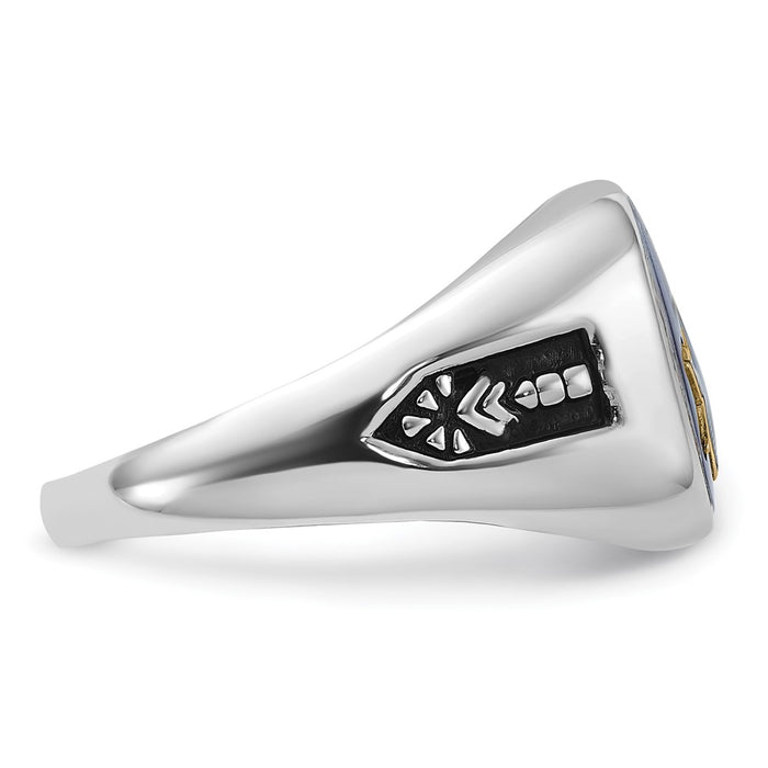 Shop Stylish 10K White Gold Men's Polished Masonic Ring with Blue Spinel Accent-7