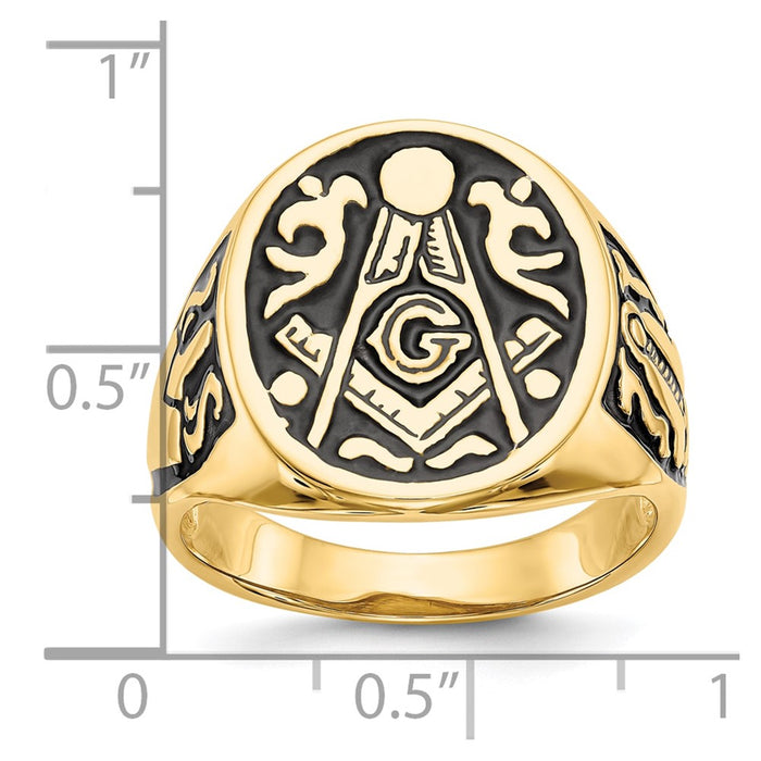 High-Quality 10K Men's Polished Masonic Ring with Black Enamel Accents-8