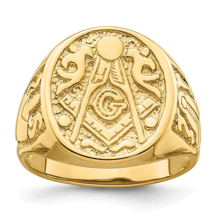 Exclusive 10K Men's Polished Grooved Masonic Ring - Stylish and Affordable!-1