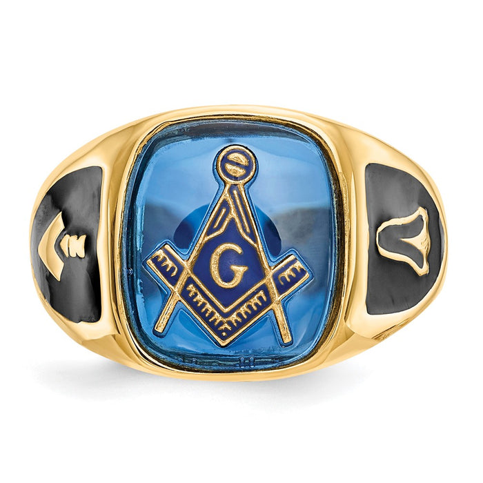 Shop Exclusive 10K Men's Masonic Ring with Imitation Blue Spinel - Stylish Design-4