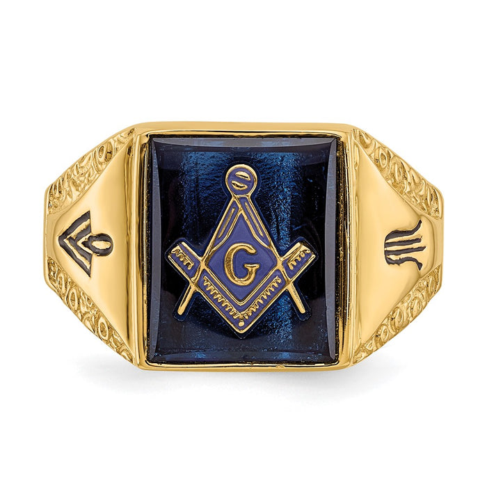 Exclusive 10K Men's Masonic Ring - Polished & Antiqued with Imitation Blue Spinel-4