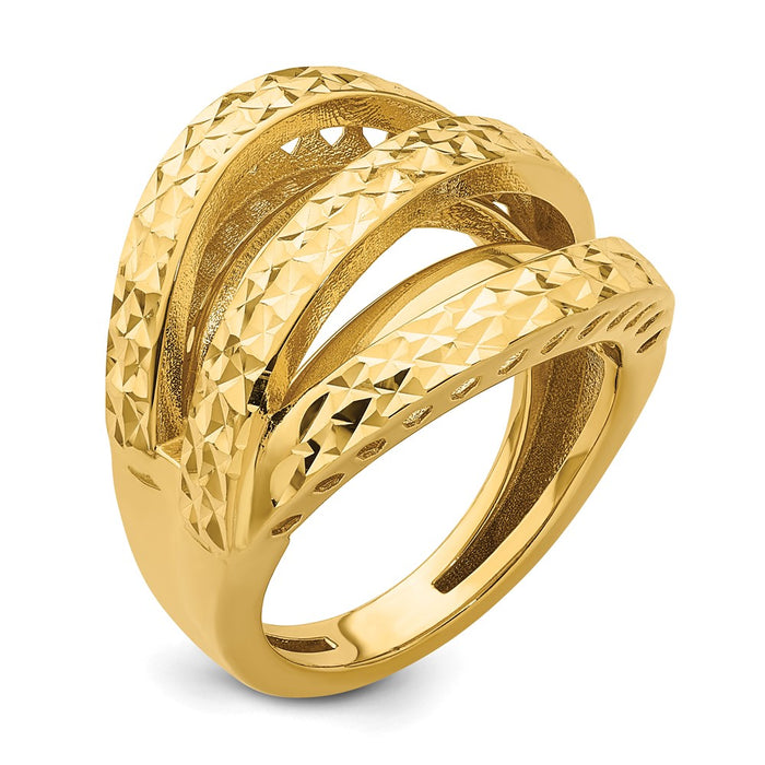 Designer 14K Gold Polished Diamond-Cut Elegant Ring | Stylish & Affordable!-6