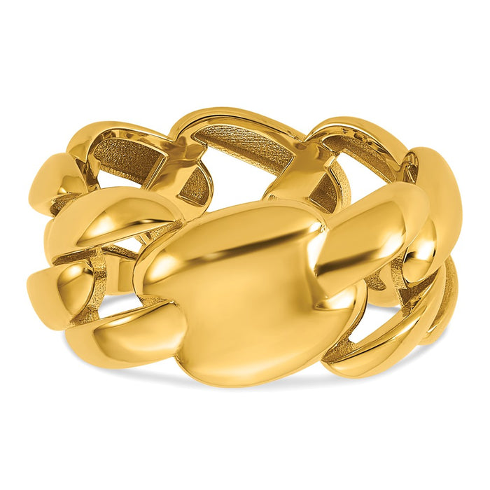 High-Quality 14K Gold Polished 9.75mm Curb Link Band Ring - Stylish Value!-5