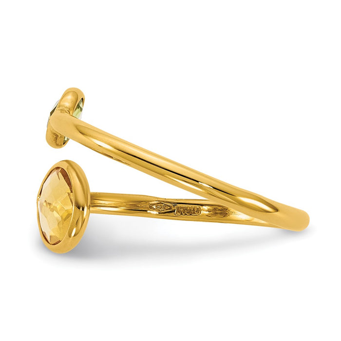 Buy Stylish 14K Gold Polished Bypass Ring with Peridot & Citrine Circles-3