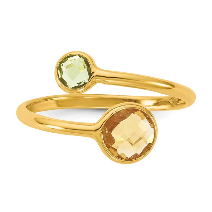 Buy Stylish 14K Gold Polished Bypass Ring with Peridot & Citrine Circles-4