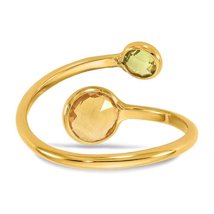 Buy Stylish 14K Gold Polished Bypass Ring with Peridot & Citrine Circles-5