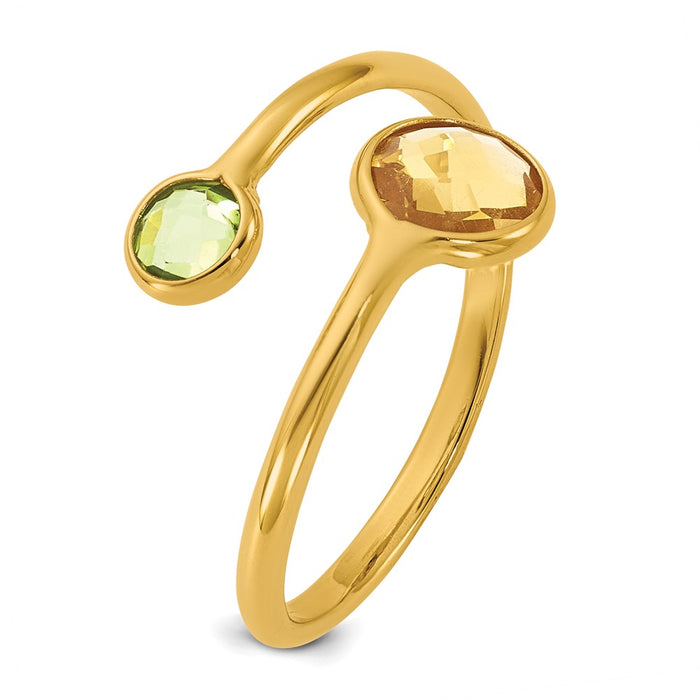 Buy Stylish 14K Gold Polished Bypass Ring with Peridot & Citrine Circles-6