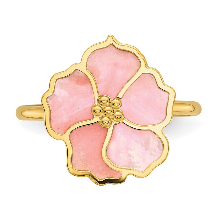 Shop Exclusive Herco 14K Gold Polished Pink Mother of Pearl Flower Ring - Stylish Design-4