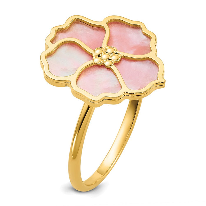 Shop Exclusive Herco 14K Gold Polished Pink Mother of Pearl Flower Ring - Stylish Design-6