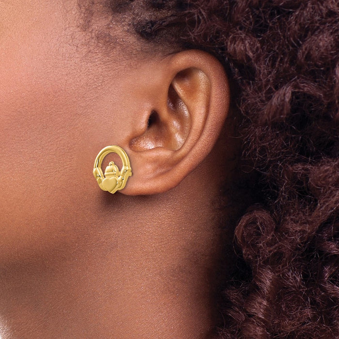 Buy Stylish 14K Gold Claddagh Stud Earrings - Affordable Luxury for You-3