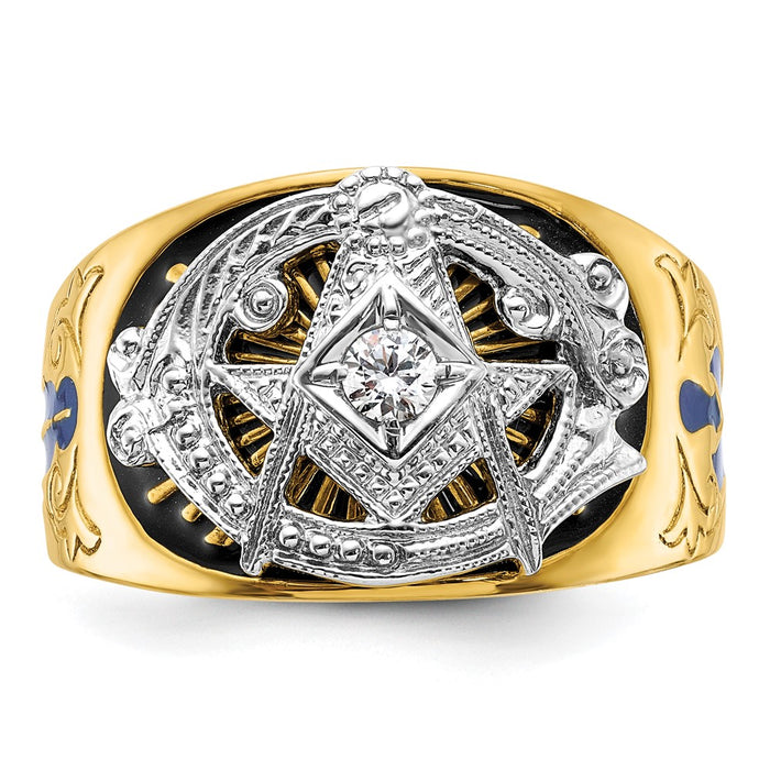 Buy Stylish 10K Two-Tone Masonic Ring with Diamond & Enamel - Exclusive Design-1