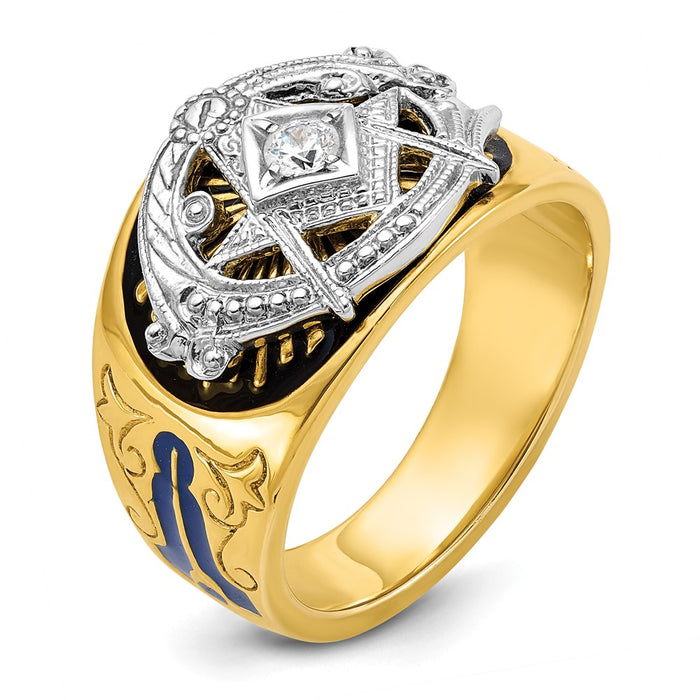 Buy Stylish 10K Two-Tone Masonic Ring with Diamond & Enamel - Exclusive Design-6