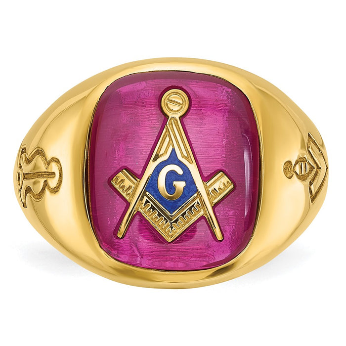 Buy Exclusive 14K Men's Polished Masonic Ring with Lab-Created Ruby - Stylish Design-4