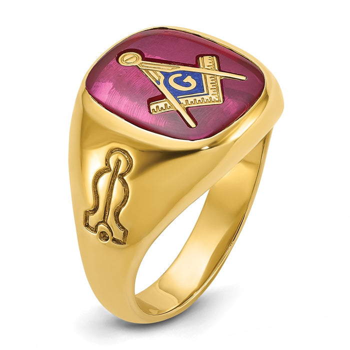 Buy Exclusive 14K Men's Polished Masonic Ring with Lab-Created Ruby - Stylish Design-6