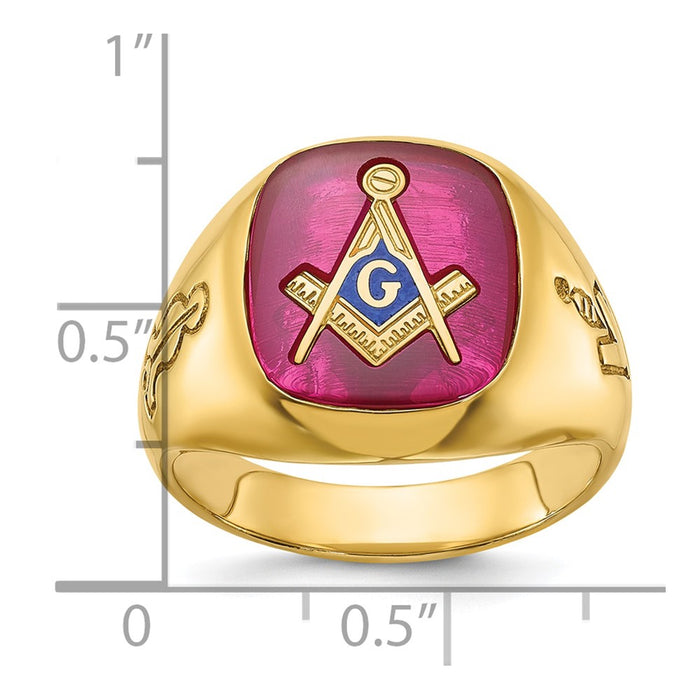 Buy Exclusive 14K Men's Polished Masonic Ring with Lab-Created Ruby - Stylish Design-8
