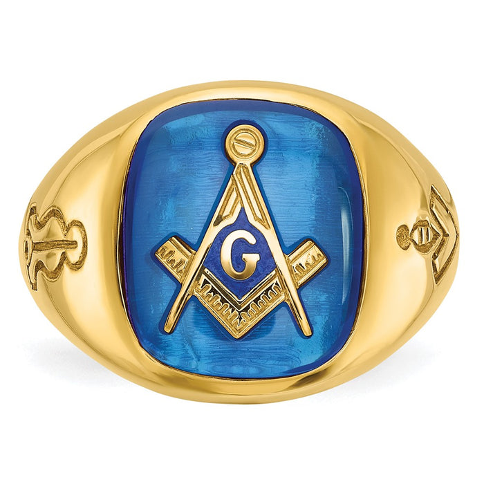 Shop Stylish 14K Gold Men's Masonic Ring with Lab-Created Blue Sapphire, 8mm-4