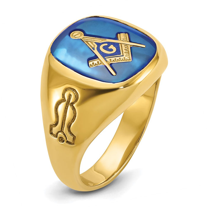 Shop Stylish 14K Gold Men's Masonic Ring with Lab-Created Blue Sapphire, 8mm-6