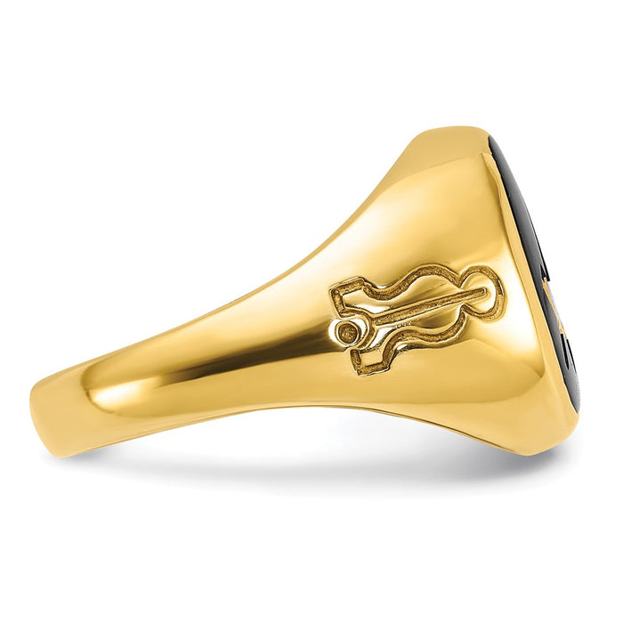Shop Exclusive 14K Gold Men's Masonic Ring - Polished Grooved, Onyx Emblem, Stylish Design-7