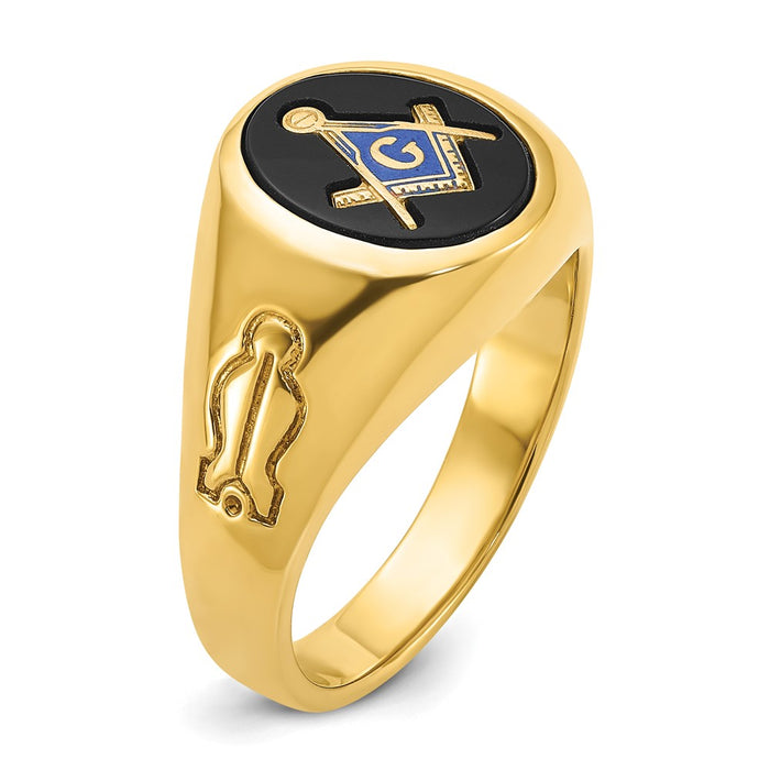 Exclusive 10K Men's Masonic Ring with Oval Blue Onyx - Stylish Grooved Design-6