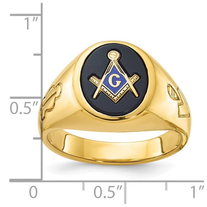 Exclusive 10K Men's Masonic Ring with Oval Blue Onyx - Stylish Grooved Design-8