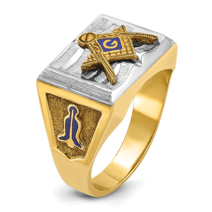 Shop Exclusive 10K Two-Tone Men's Masonic Ring | Stylish Blue Enamel Design-8