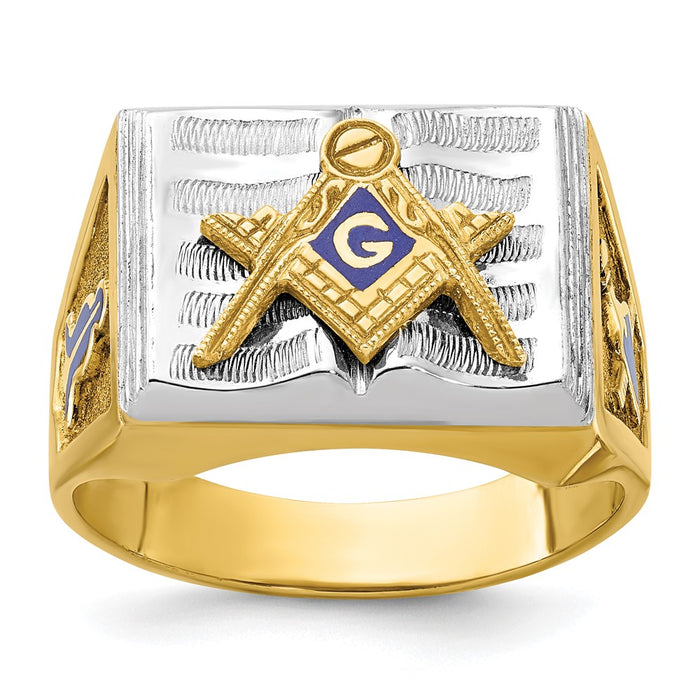 Shop Exclusive 10K Two-Tone Men's Masonic Ring | Stylish Blue Enamel Design-1