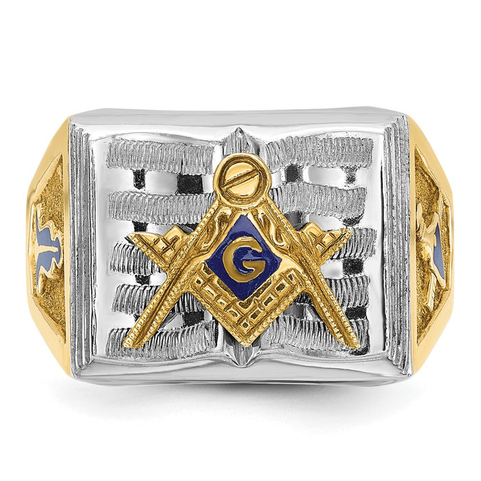 Shop Exclusive 14K Gold Two-Tone Masonic Ring - Stylish Blue Enamel, 8.5g-5