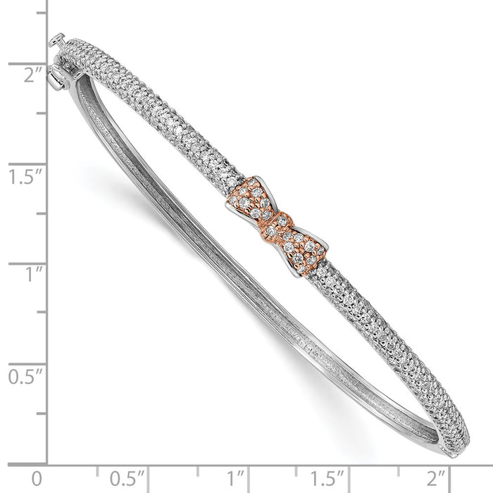 Shop Exclusive Rose Gold-Tone Sterling Silver CZ Bow Hinged Bangle - Affordable Elegance-3