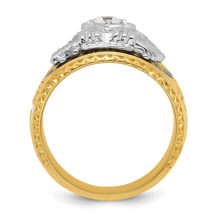 Exclusive 14K Gold Masonic Ring - Stylish Two-Tone Design with Diamonds-2