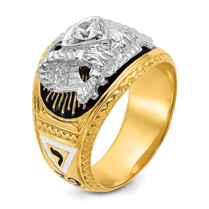 Exclusive 14K Gold Masonic Ring - Stylish Two-Tone Design with Diamonds-8