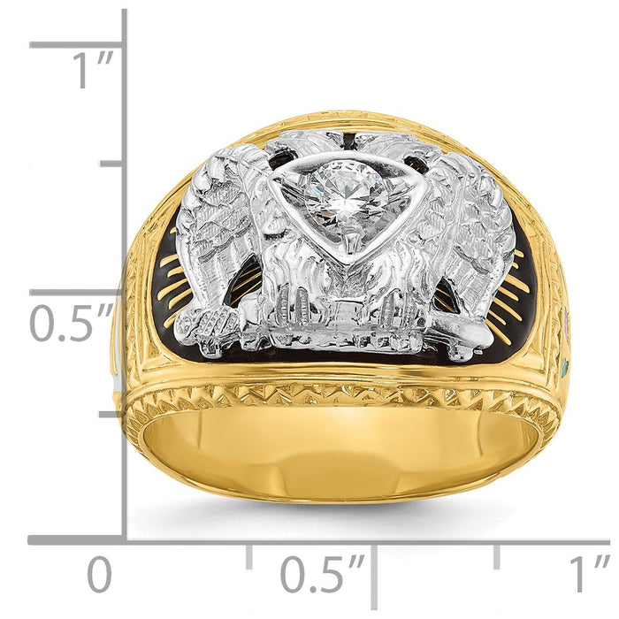 Exclusive 14K Gold Masonic Ring - Stylish Two-Tone Design with Diamonds-3