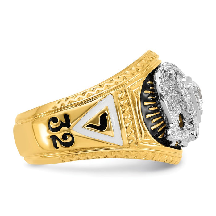 Exclusive 14K Gold Masonic Ring - Stylish Two-Tone Design with Diamonds-9
