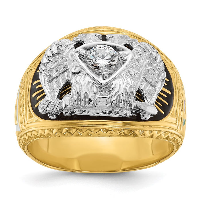Exclusive 14K Gold Masonic Ring - Stylish Two-Tone Design with Diamonds-1
