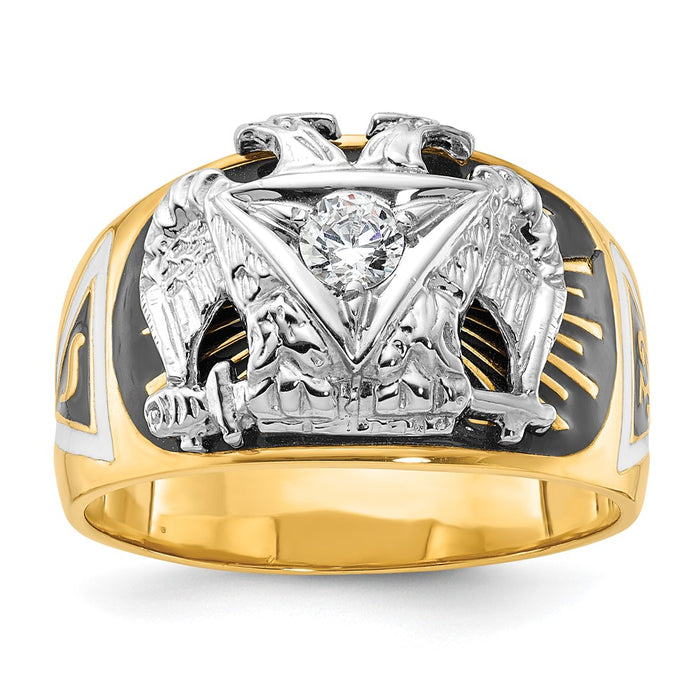 Shop Exclusive 14K Gold Masonic Ring: Polished, Textured, 32nd Degree, Stylish Design-1